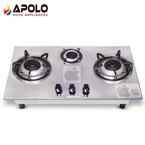 Apolo Manual Stove / Hob - Model 215 - 3 Burner - 100% Pure Stainless Steel Top - Rust Proof - 14 Days Return Warranty